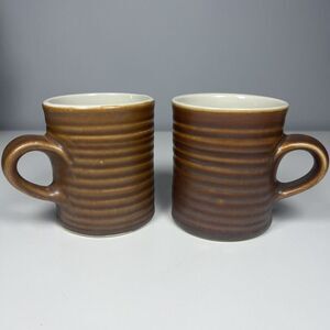Hall USA 2648 Set of 2 Brown Ribbed Mugs Beautiful!